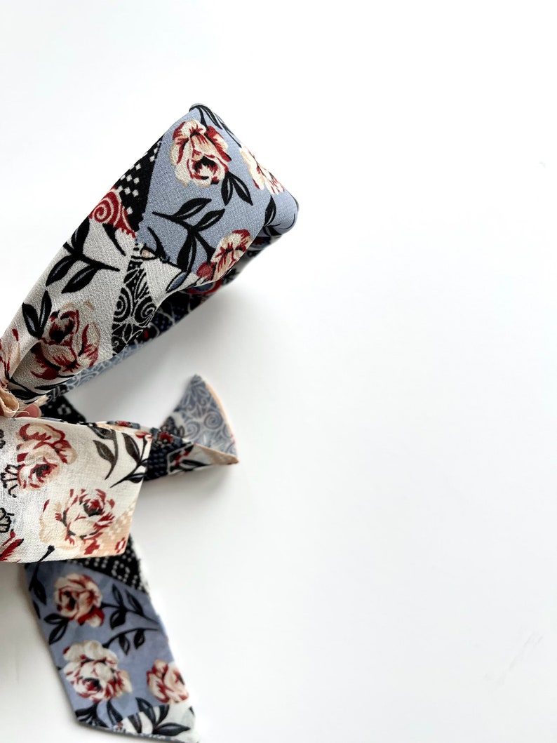 Effortless Scarf Headband Patchwork Print Handmade Chiffon Luxury Headband Scarf Patchwork Denim