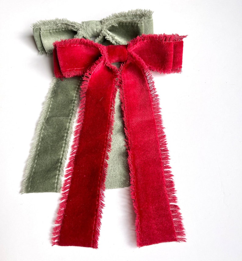 Holiday Fray Bow Boho Hair Bow Hair Tie Barrette and Etsy