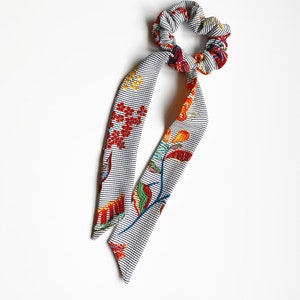Wildflower Stripe Scarf Scrunchie Crepe Series Bow Scrunchie Pony Scarf 3-in-1 Multi-Use Accessory image 1