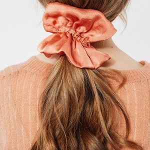 Silk Series Ruffle Scrunchie Multiple colors Original Design Handmade Small Batch Gift for Her Nectarine