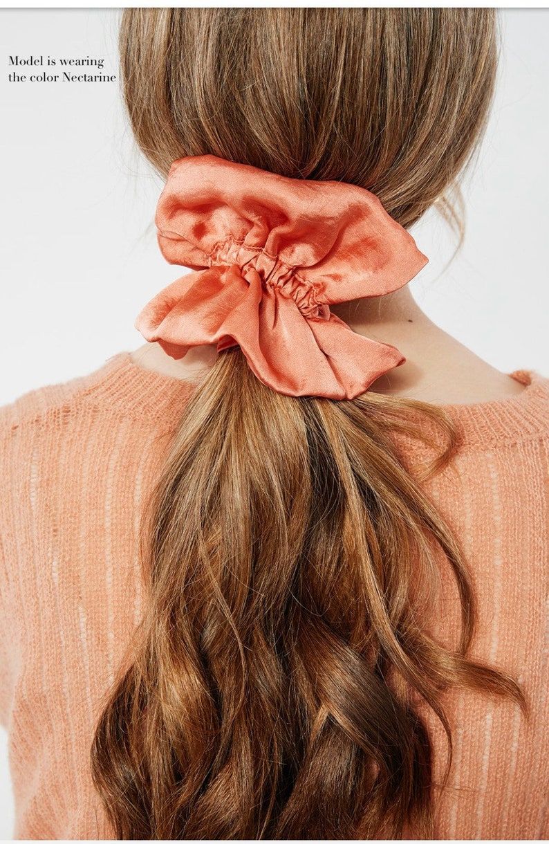 Silk Series Ruffle Scrunchie Multiple colors Original Design Handmade Small Batch Gift for Her Nectarine