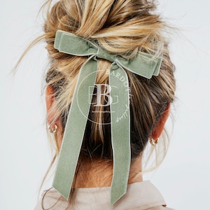 La série standard de longs noeuds en velours Élastique à cheveux, barrette ou pince à cheveux Plusieurs couleurs Vendu à l'unité Cadeau pour elle Light Moss