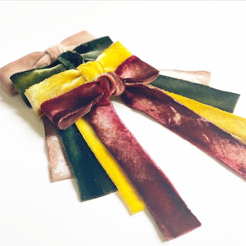 Long Bows Le Petite Hand Dyed Silk Velvet Bow Series Several colors Sold individually Ombr\u00e9 Velvet Hair Tie or Barrette