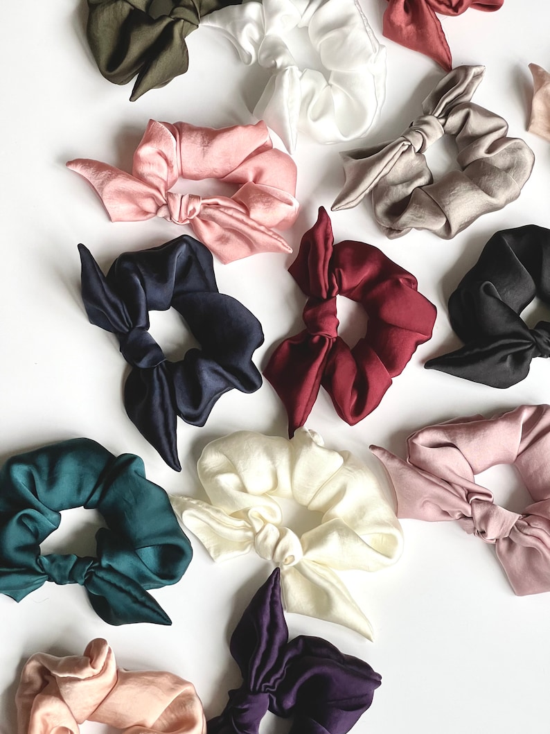 Silk Series Knot Scrunchie, Bow Scrunchie, Silky Chiffon, Multiple colors Gifts for Her image 3