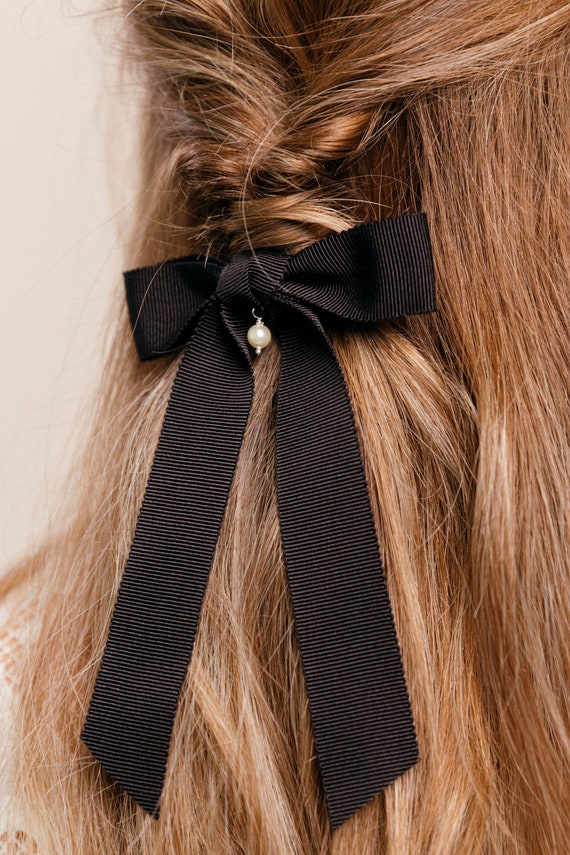 velvet hair bow, pearl hair bow, rhinestone hair bow, embellished hair –