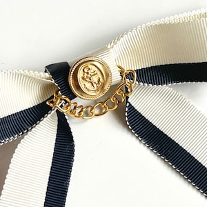 Sailor Luxe Link Vintage Grosgrain Long Bow | Luxury Hair Bow or Luxury Bow Brooch | Neckwear | Upscale Women&#39;s Bow | Sailor Bow