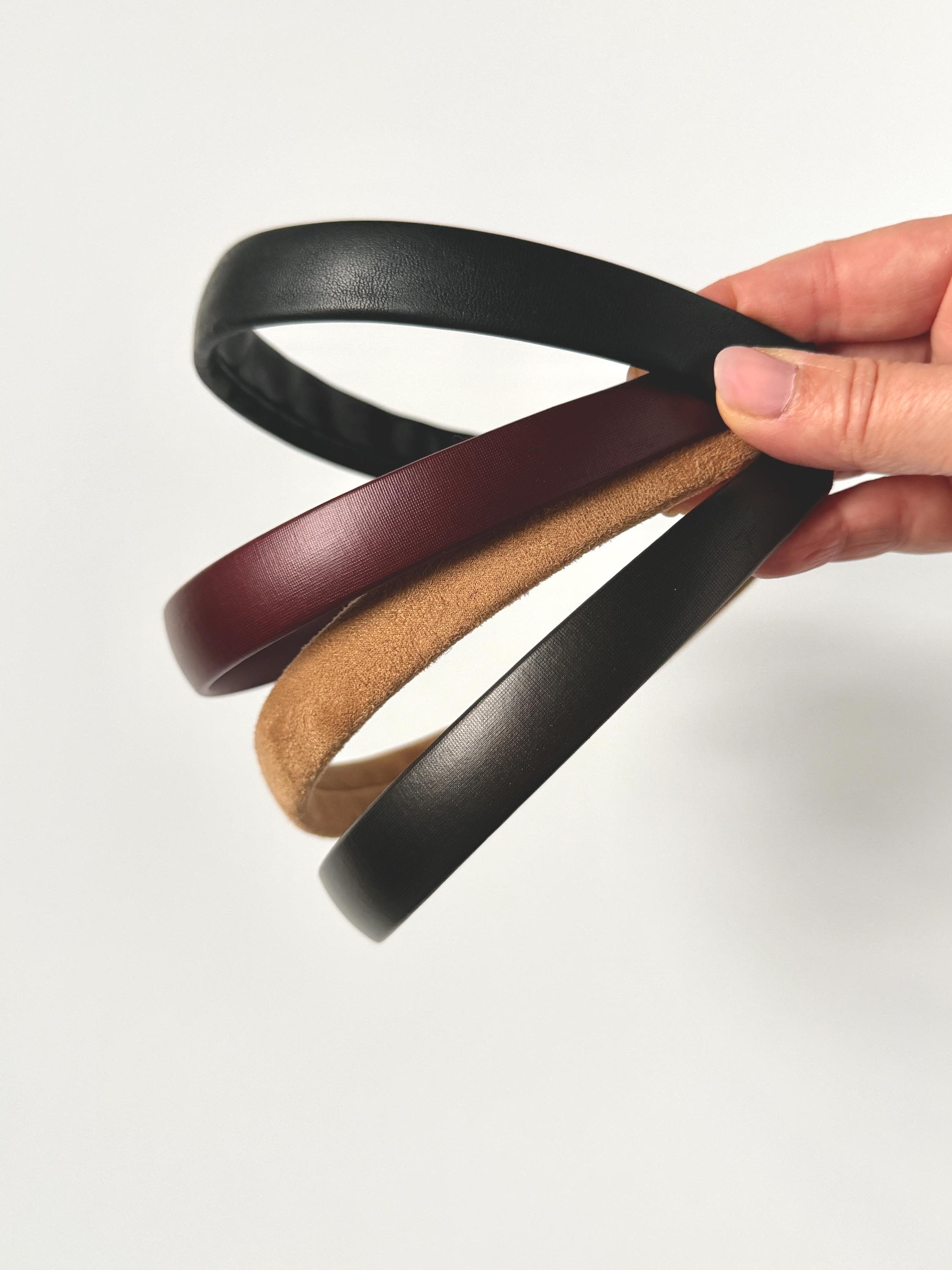Embellished Tan Custom‎ Leather Headband Twine and Love | Padded Jeweled Headband | Embellished Headbands main image 3