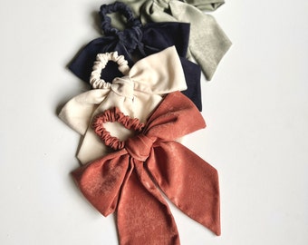 Sueded Satin Fabric Bow Scrunchie | Silk Feel | Several Colors | Handmade