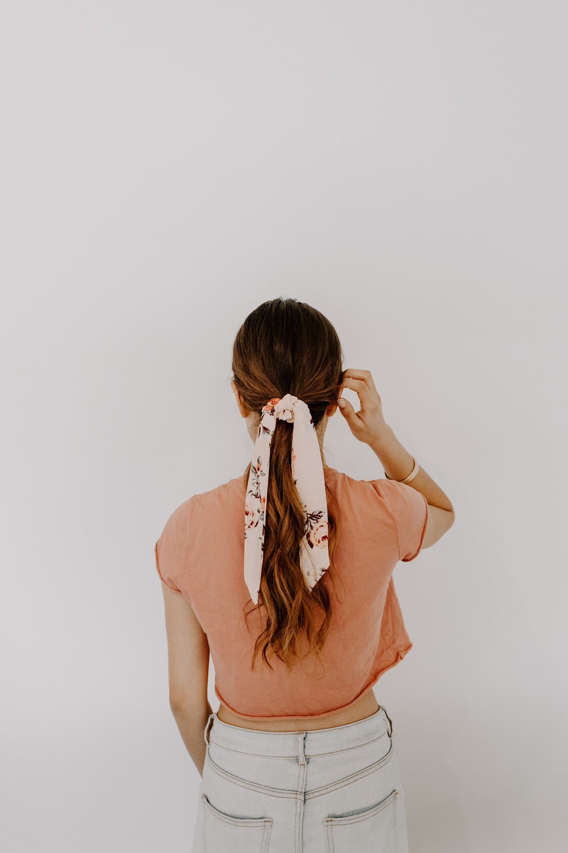 Peach Floral Crinkle Scarf Scrunchie | Bow Scrunchie | Pony Scarf | 3…