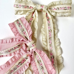 The Promenade Bow | Limited Supply Antique French Ribbon | Satin lace bow | Gift for her | Regency Era Inspired | Springtime Bow Barrette