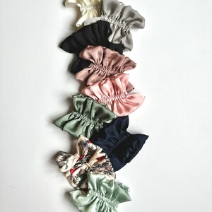 Silk Series Ruffle Scrunchie Multiple colors Original Design Handmade Small Batch Gift for Her Black