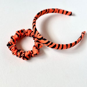 Neon Tiger Tails Print Headband & Skinny Scrunchie | Black and Orange Zebra | Cincinnati Bengals