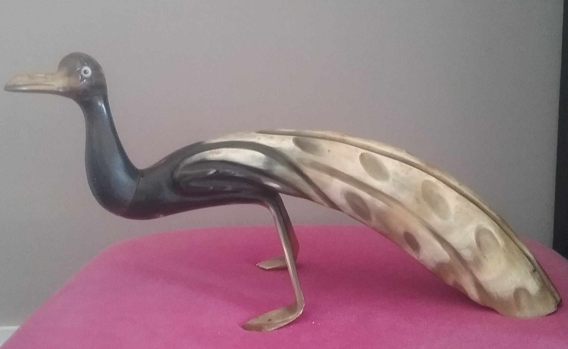 statue Paon en Corne - Vintage -Sculpté-Déco.