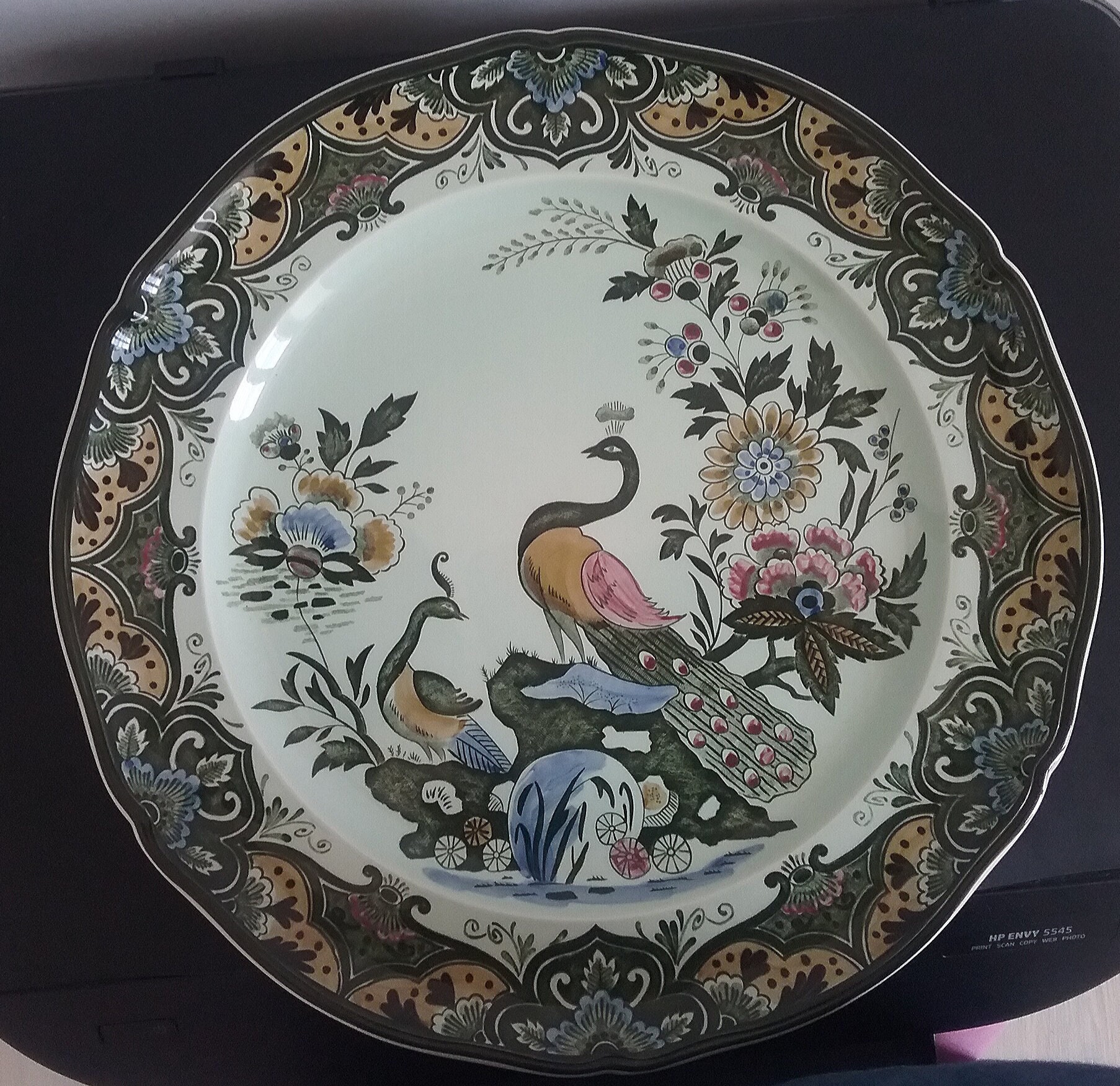 Grand Plat Ancien Villeroy et Boch - Collection Paon Allemagne Vintage-