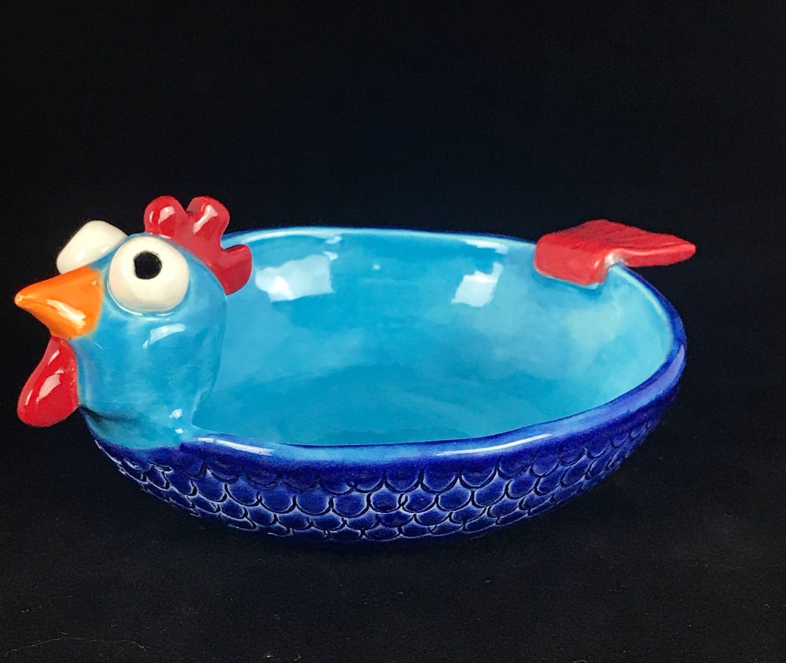 Blue Chicken Bowl Handmade ceramic bowl/plate Funny Animal | Etsy