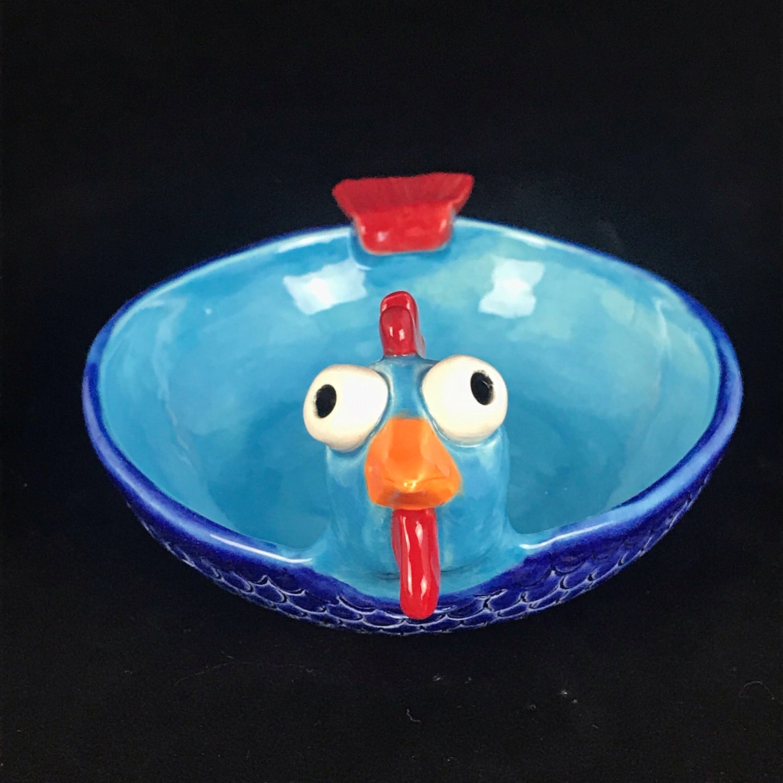 Blue Chicken Bowl Handmade ceramic bowl/plate Funny Animal | Etsy