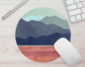 Mouse Pad Teal Mountain Print Office Gift Mouse Mat Wood Print Mouse Pad Graphic Design Mousepad Mousemat Desk Accessories