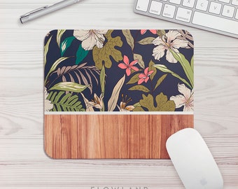 Mouse Pad Tropical Wood Print Office Gift Mouse Mat Hawaiian Mouse Pad Floral Print Mousepad Mousemat Desk Accessories