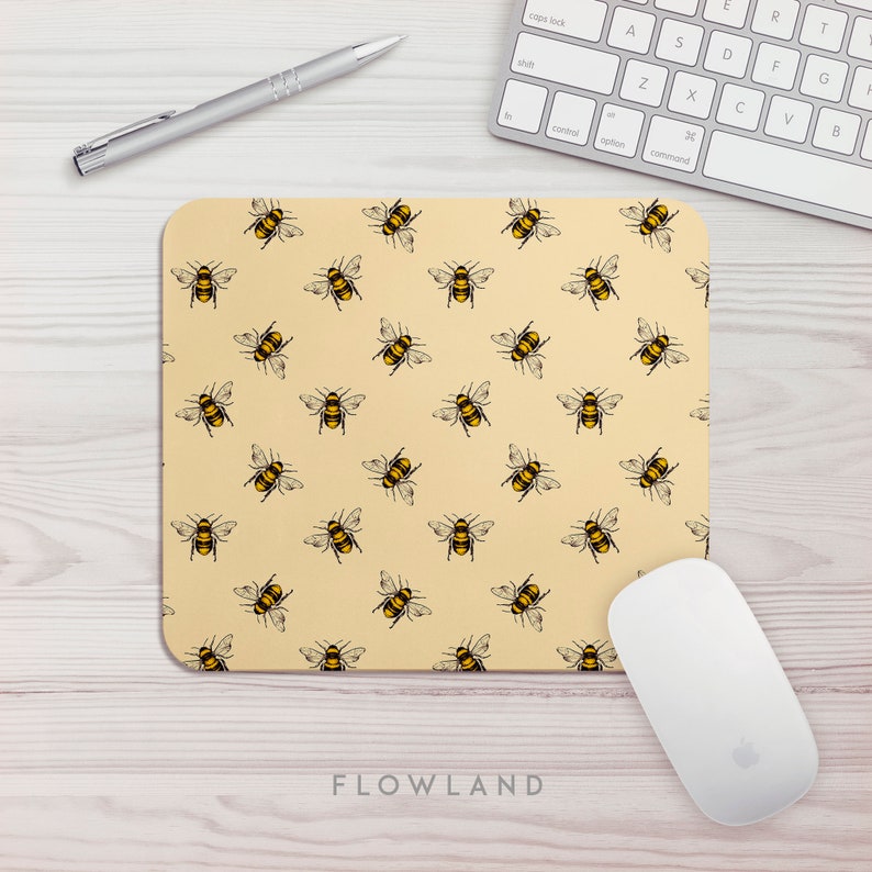 Mouse Pad Yellow Bee Print Office Gift Mouse Mat Bee Pattern Etsy UK