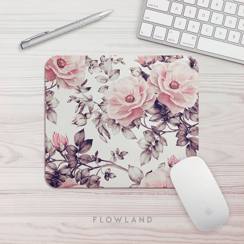 Mouse Pad Floral Print Office Gift Mouse Mat Rose Floral Mouse Etsy