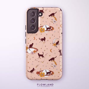 Witchy Cat Constellation Floral telefoonhoesje voor Samsung Galaxy S25 Ultra, S24 Plus, S23 FE, S22, S21 FE, S20