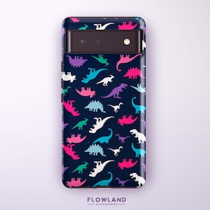 Colorful Dinosaur Silhouette Pattern Phone Case For Pixel 9 Pro XL, 9 Pro, 8a, 8 Pro, 8, 7a, 7, 6a, 6 Pro, 6, 5