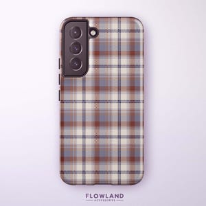 Neutral Blue Tartan Phone Case For Samsung Galaxy S25 Ultra, S24 Plus, S23 FE, S22, S21 FE, S20