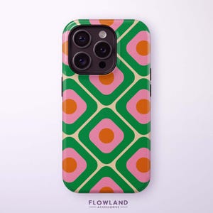 Funda geométrica retro de los 70: funda con estampado moderno para iPhone, funda moderna para Samsung, funda indie para Pixel, estética vintage y moderna.