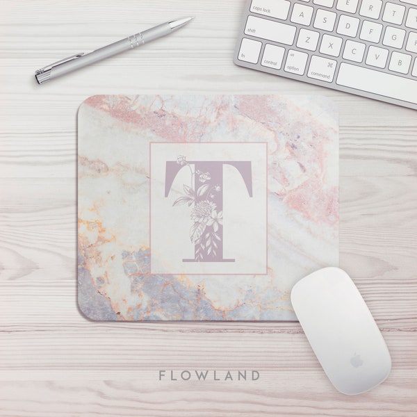 Monogram Mousepad Office Gift Mouse Mat Marble Print Mouse Pad Floral Initials Mousepad Mousemat Birthday Gift Personalised Gift Custom Gift