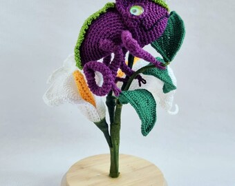 Crochet Chameleon, faux taxidermy