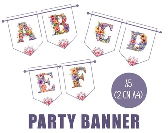 Floral Design Beautiful Party Bunting Banner Printable - A to Z - Make Your Own Banner Flowers
