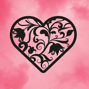 Filigrana floral delicado em forma de coração design de sinal de amor único conectado svg arquivo recortado para cricut/silhueta cortado artesanato vetor dxf