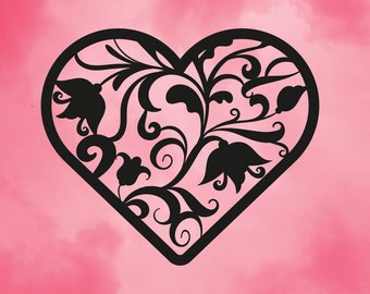 Filigree Floral Delicate Heart Shaped Love Sign Design Single Connected SVG Cut-Out File For Cricut/Silhouette Die-cut Craft Vector DXF