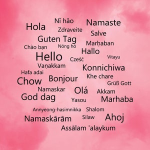 Collezione di 30+ Hello Languages Tags Vector Vinyl T-shirt Print Sign Frame SVG Cut-Out File For Cricut/Silhouette Die-cut Craft Vector DXF