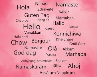 Collection of 30+ Hello Languages Tags Vector Vinyl T-shirt Print Sign Frame SVG Cut-Out File For Cricut/Silhouette Die-cut Craft Vector DXF