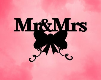 Mr & Mrs Bow Ribbons Connected Joint Wedding Cake Topper Vinyl Greeting Card SVG Cut-Out File For Cricut/Silhouette Die-cut Craft Vector DXF