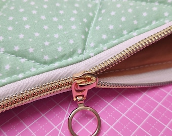 Quited Grass Green Stars Tablet Pouch Protective Cover Padded Sleeve Handmade - Introductory Offer