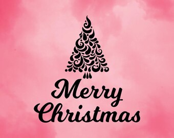 Merry Christmas Tree Filigree Word Script Font Card Sign Shape SVG Cut-Out File For Cricut/Silhouette Die-cut Craft Vector DXF