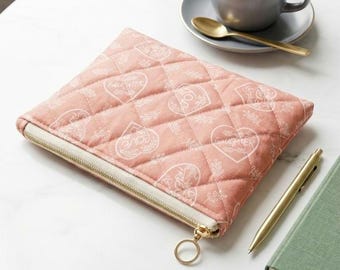 Padded Dusty Pink Hearts Kindle Pouch Protective Cover Sleeve Handmade - Introductory Offer