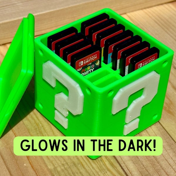 Glow In The Dark, Super Game Case For Nintendo Switch Cartridges, Multiple Colors, Question Block, Mystery Block, Gamer Gift, 3D Print