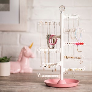 10-Tier 15" Jewelry Organizer Stand - 100 Hole Earring Organizer, Necklace Organizer, Bracelet Holder, Ring Holder, Jewelry Tree