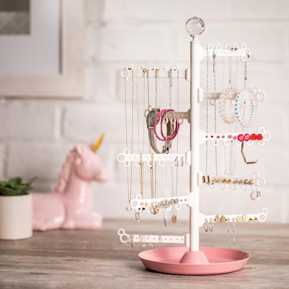 10-Tier 15" Jewelry Organizer Stand - 100 Hole Earring Organizer, Necklace Organizer, Bracelet Holder, Ring Holder, Jewelry Tree