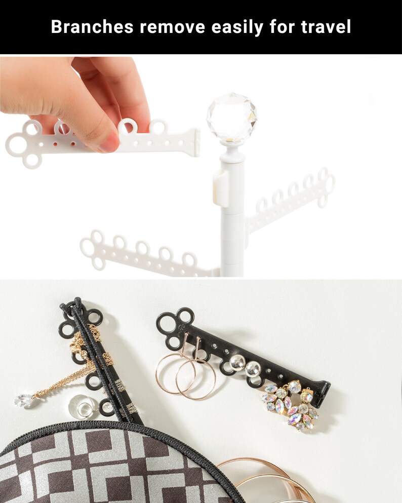 Black or White All Hung Up Tower Stand Display with Tray Dish Jewelry Organizer
