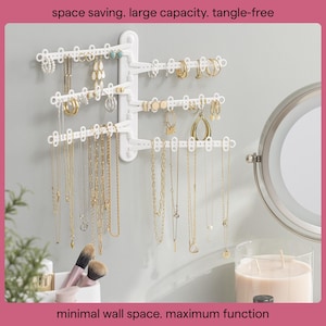 Organiseur de bijoux mural 6 niveaux 15 cm, bandes de commande incluses, organisateur de boucles d'oreilles 120 trous, organisateur de collier, support de bracelet, support de bague