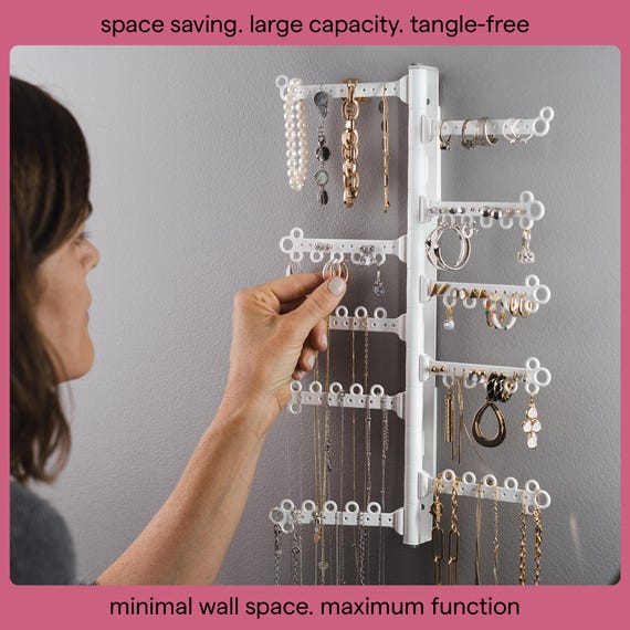 12-Tier 15" Wall Jewelry Organizer, Command Strips included, 120 Hole Earring Organizer, Necklace Organizer, Bracelet Holder, Ring Holder