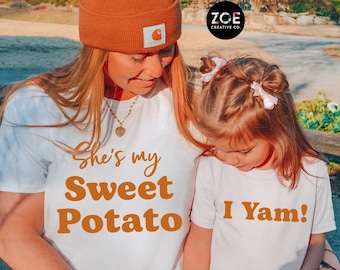 Sweet Potato Mommy and Me Camisas, Mamá y yo Trajes de Acción de Gracias Niña Pequeña Camisa de Acción de Gracias, Madre Hija Camisas Hijo Niño Bebé