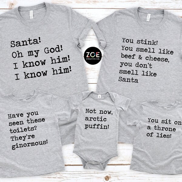 Lustige Elfen Film Shirts, Weihnachtsmann ich kenne ihn, Sie sitzen auf einem Thron der Lügen, Elf Film Zitate Elfen Zitat Shirt Urlaub Foto Shirts passende Familie