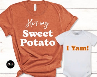 Mamá y yo Camisas de Acción de Gracias, Ella es Él es Mi Batata I Ñame Bebé Hijo Hija Mamá Papá Camisetas de Acción de Gracias, Hijo Hija Acción de Gracias