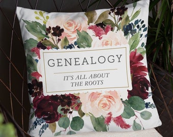 Oreiller de généalogie avec Insert, coussin de 18 x 18, histoire de famille Buff cadeau pour généalogiste, il est tout au sujet de la racines l’ascendance familiale recherche cadeau
