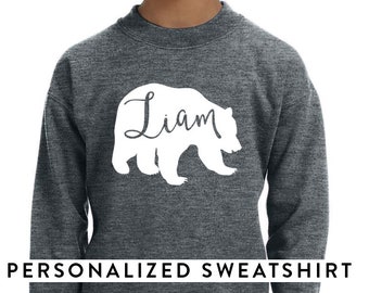PERSONALIZED Bear Sweatshirt for Kids, Custom Name Sweater, Name Bear Gift, Personalized Sweatshirt for Boys & Girls Kids Bear Shirts Gift *